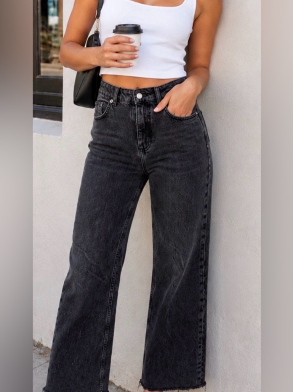 Zara Black Cropped Straight-Leg Jeans